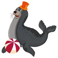 Цветной пример раскраски тюлень с мячом