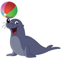 Цветной пример раскраски тюлень делает трюк