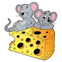Цветной вариант раскраски мышки на сыре