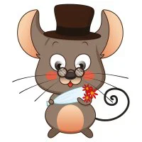 Цветной вариант раскраски мышонок с цветами