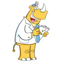 Цветной вариант раскраски врач-носорог