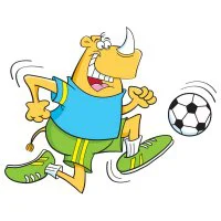 Цветной вариант раскраски носорог-футболист