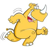 Цветной пример раскраски бегущий носорог