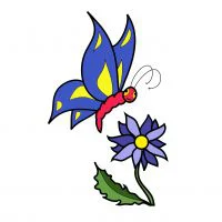 Цветной вариант раскраски бабочка на цветке