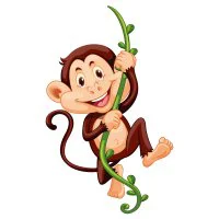 Цветной вариант раскраски обезьяна катается на ветке