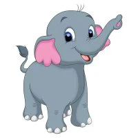 Цветной вариант раскраски слоненок улыбается