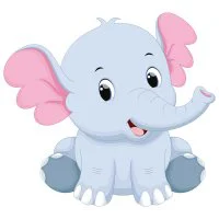 Цветной вариант раскраски слоник сидит