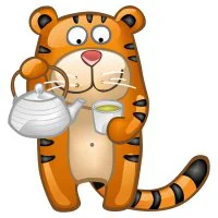 Цветной вариант раскраски тигруля пьет чай