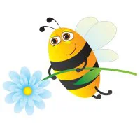 Цветной вариант раскраски пчелка с цветочком