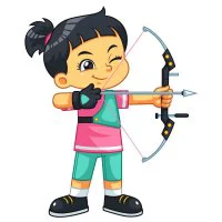 Цветной пример раскраски девочка стреляет из арбалета