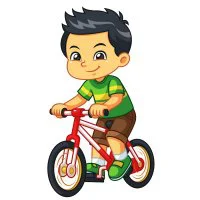 Цветной вариант раскраски мальчик на велосипеде