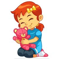 Цветной вариант раскраски девочка с медведем