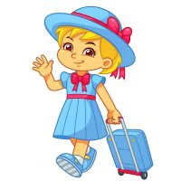 Цветной вариант раскраски девочка в платье и шляпе