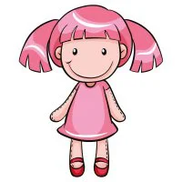 Цветной вариант раскраски кукла девочка