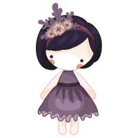 Цветной вариант раскраски маленькая кукла