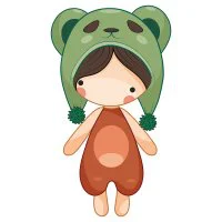 Цветной вариант раскраски кукла в шапке