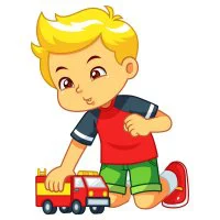 Цветной пример раскраски мальчик играет в машинки