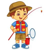 Цветной пример раскраски маленький мальчик рыбак