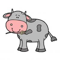 Цветной вариант раскраски теленок улыбается