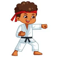 Цветной вариант раскраски мальчик каратист, каратэ