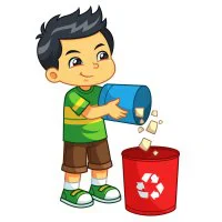 Цветной пример раскраски мальчик выбрасывает бумагу