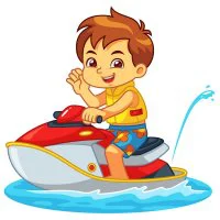 Цветной вариант раскраски мальчик на гидроцикле