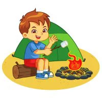 Цветной вариант раскраски мальчик с палаткой в походе