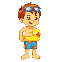 Цветной пример раскраски мальчик в надувном круге