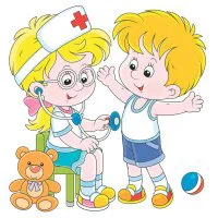 Цветной пример раскраски дети играют во врача