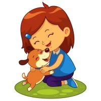 Цветной вариант раскраски девочка и милый щенок