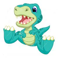 Цветной вариант раскраски динозаврик сидит