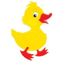 Цветной вариант раскраски утенок шагает