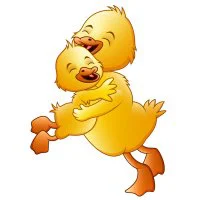 Цветной вариант раскраски красивая мама уточка и утенок