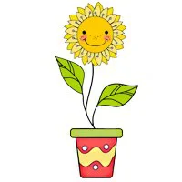 Цветной вариант раскраски подсолнух цветочек в горшке
