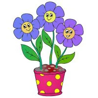 Цветной пример раскраски три цветочка в горшке