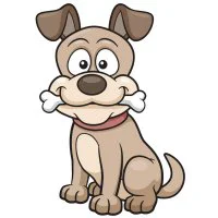 Цветной вариант раскраски собачка с косточкой