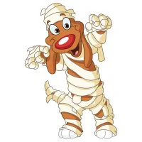 Цветной вариант раскраски собачка мумия