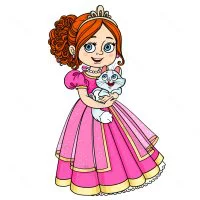 Цветной вариант раскраски девочка принцесса с котенком