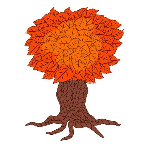Цветной вариант раскраски большое дерево