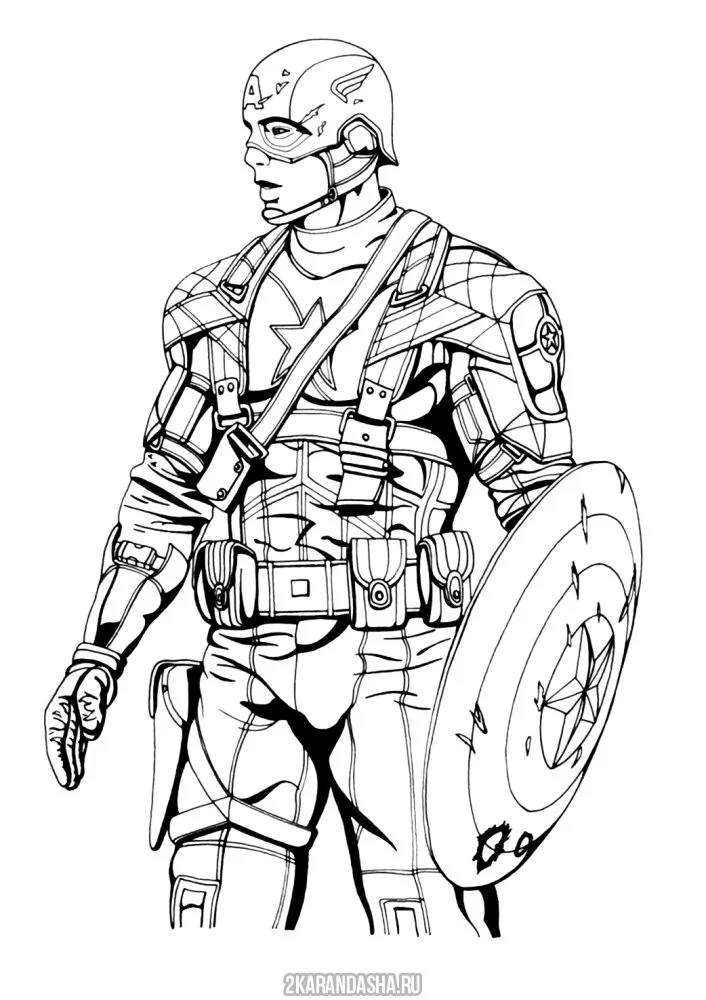 Цветной вариант раскраски человек капитан америка