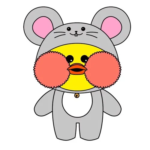 Цветной пример раскраски уточка лалафанфан в шапке мышки