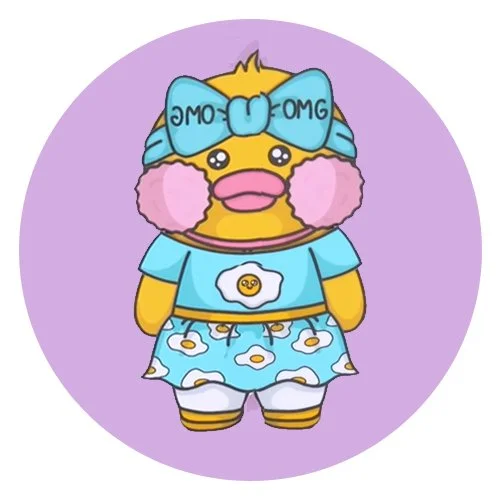 Цветной пример раскраски уточка лалафанфан в красивом наряде