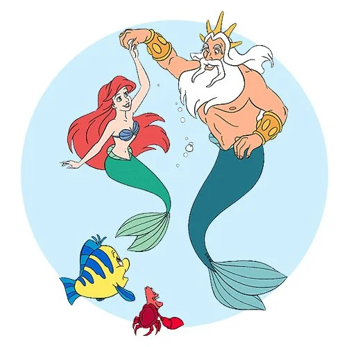 Цветной пример раскраски русалочка ариэль танцует с папой тритоном