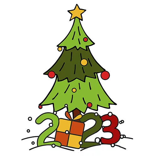 Цветной вариант раскраски 2023 новый год елка