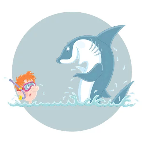 Цветной вариант раскраски акула напугала туриста