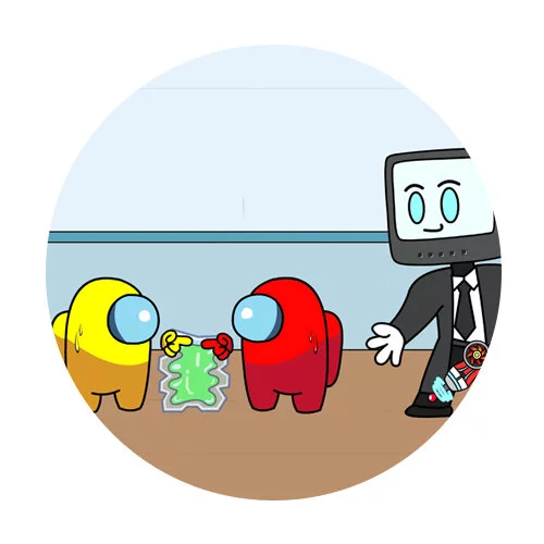 Цветной вариант раскраски амонг ас и тв мэн