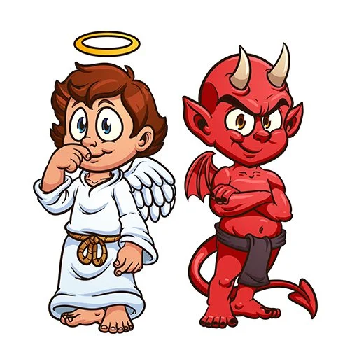 Цветной вариант раскраски ангел и демон