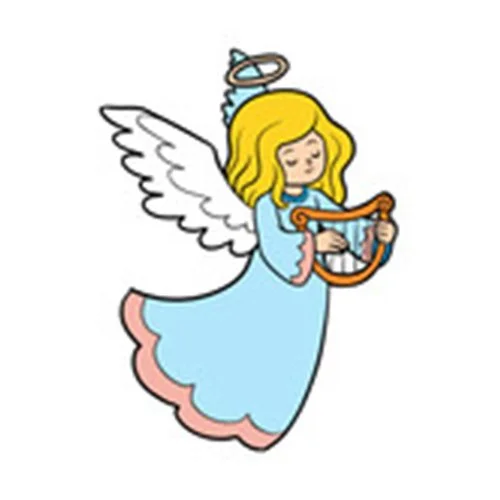 Цветной вариант раскраски ангел играет на инструменте