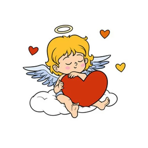 Цветной вариант раскраски ангел на облачке