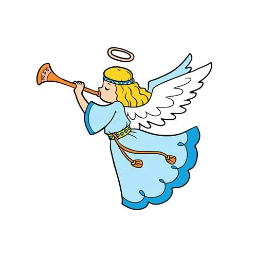 Цветной вариант раскраски ангел с трубой